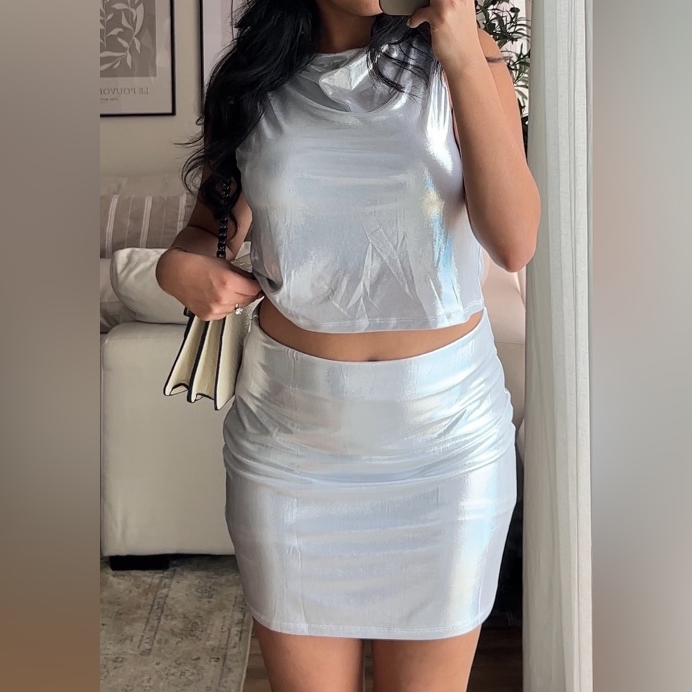 Glassy Metallic mini skirt and top